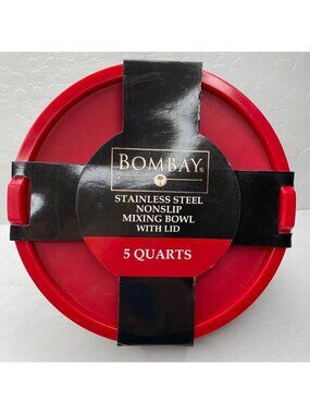 Bombay Red Stainless Steel Non-Slip 10" Mixing Bowl With Lid 5 Quarts